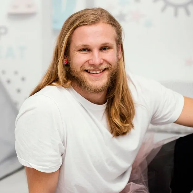 front view smiley father posing